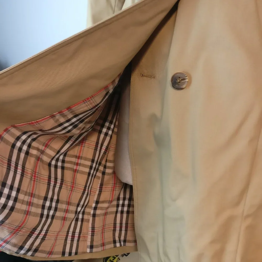 XDouble Breasted belted Long Trench Coat, Made in Poland,Pocket Nova Check Lined - Picture 5 of 15